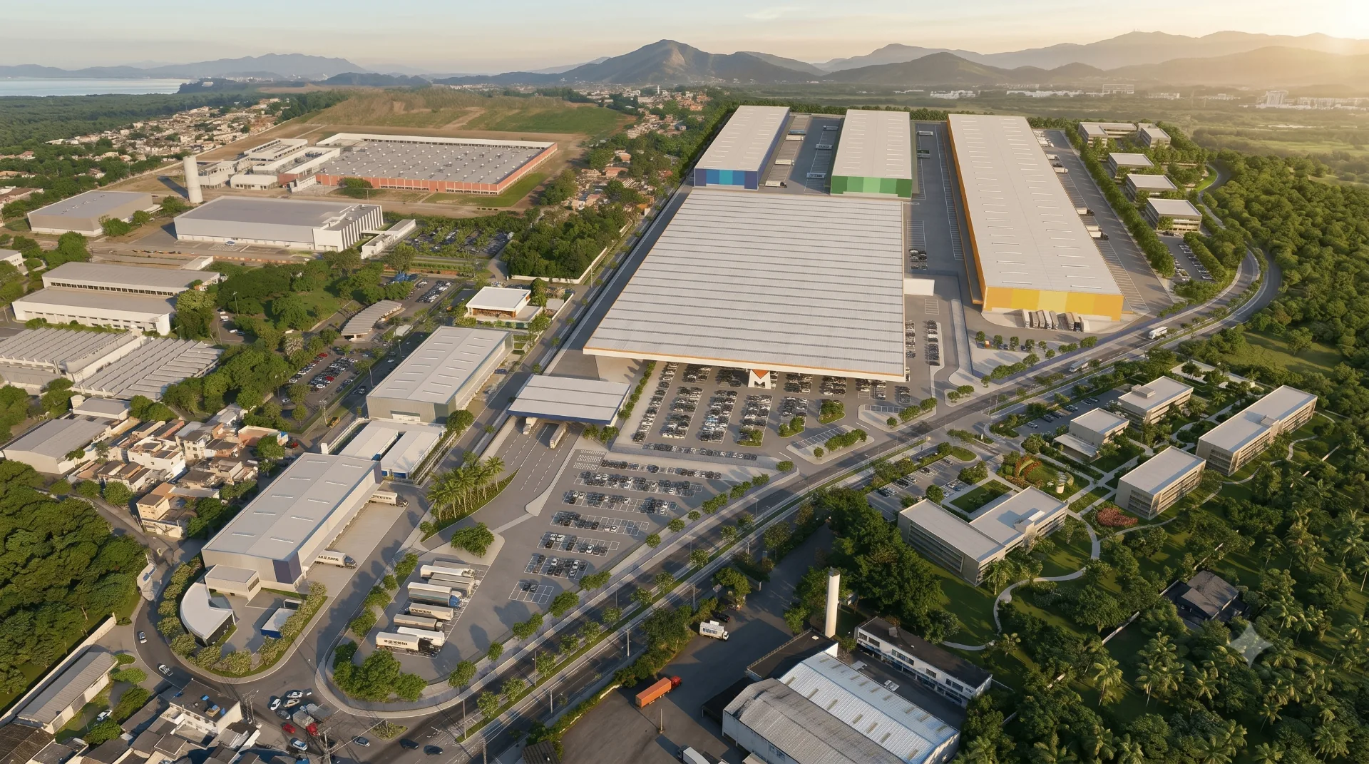 Vista aérea de condomínio logístico GB Armazéns